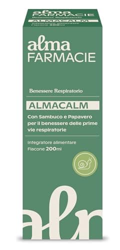 AlmaCalm Alma Farmacie, Sciroppo per Tosse ad Azione Lenitiva, Con Ingredienti Naturali, Malva, Sambuco e Papavero, Anche per Bambini, Bassa Concentrazione di Zuccheri, 200 ml