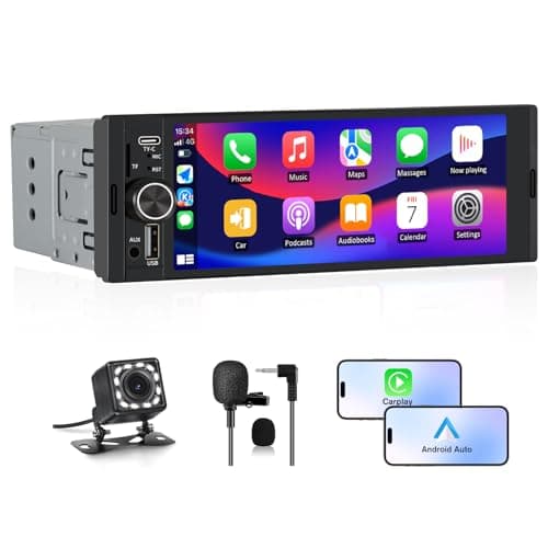 Hexinex Autoradio 1 DIN con schermo Wireless CarPlay e Android Auto FM Bluetooth AUX Tipo-C Telecamera posteriore
