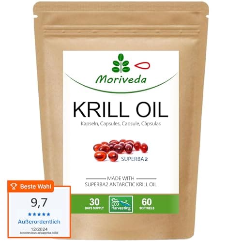 Superba Capsule di olio di krill - con rivoluzionario olio omega 3 - astaxantina esterificata, antiossidanti e vitamine - cuore, sistema immunitario, memoria - 60 capsule di MoriVeda