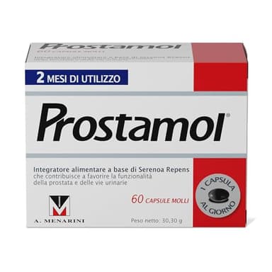 Prostamol 60 Capsule Molli - Integratore Alimentare a base di Serenoa repens (320 mg) per la Funzionalità della Prostata e delle Vie Urinarie. Senza Glutine.