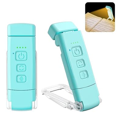 Alyvisun Luce da Lettura, 3 Modalità di Colore e 5 Livelli di Luminosità Regolabili, [Funzione Timer e Ricaricabile via USB], Lampada da Libro con Clip, Autonomia 80 ore (blu)