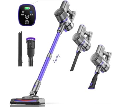 IAB Aspirapolvere Senza Fili, 160W 25000pa Scopa Elettrica Senza Fili Potente con Motore Brushless, Display a LED, Autonomia eccezionale, Staccabile Batteria, per Multi-Superfici