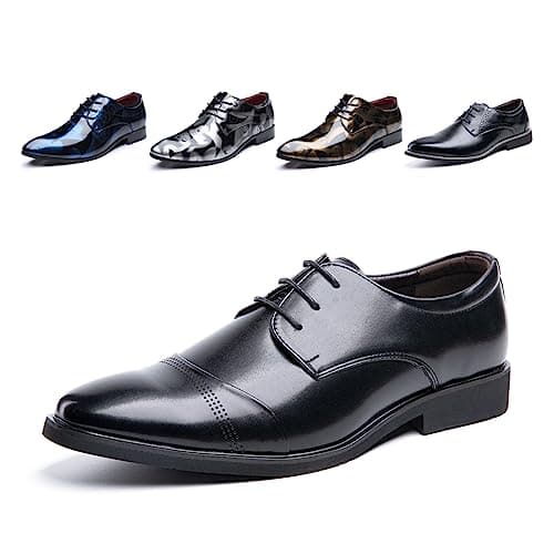 Scarpe Derby Uomo Scarpe Stringate Formale Lavoro Eleganti Oxford Cerimonia Francesine Casual Comode Classiche Basse Sposa 1015 Nero Tamaño 37