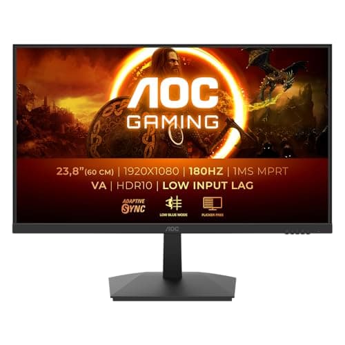 AOC Gaming 24G15N, monitor Full HD da 24 pollici, 180 Hz, VA veloce, 1 ms, sincronizzazione adattiva, HDR10, ritardo di ingresso basso (1920x1080, HDMI 2.0, DisplayPort 1.4,)