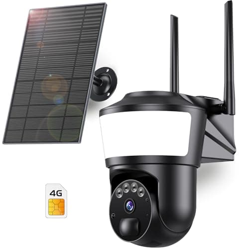 3G/4G LTE Videocamera Sorveglianza Esterno con SIM, 4MP Telecamera Esterno con Pannello Solare, 360° PTZ Visione Notturna a Colori, Rilevamento Umano, Tracciamento Automatico, 10000mAh (Nero)
