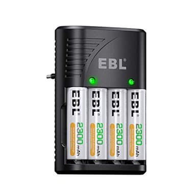 EBL 6802 Caricabatterie Universale, Carica Rapida per AA & AAA & 9V Batterie Ricaricabili, Caricatore Intelligente con LED Indicatore+4 pcs AA 2300mAh Pile Ricaricabili