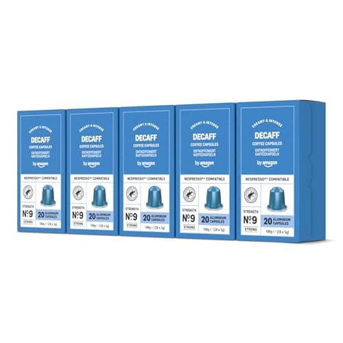 by Amazon Capsule caffè espresso decaffeinato compatibili con Nespresso, tostatura media, in alluminio, 100 unità, 5 confezioni da 20 - Certificato Rainforest Alliance