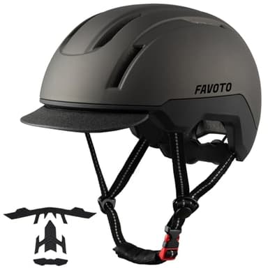 Favoto Casco da Bicicletta Urbano con Visiera - Tecnologia Double Inmould Caschi da Scooter Leggero per Adulti Certificato CE Regolabile L 57-61cm Titanio