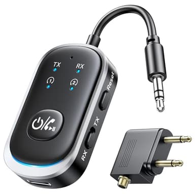 Mohard 2 in 1 Trasmettitore Ricevitore Bluetooth, AUX Bluetooth 5.3 Vivavoce Auto Doppie Coppie AirPods Amplificatori per Cuffie 3.5mm Jack Adattatore, Audio Stereo Aereo/Auto, Casa TV/PC/Altoparlanti