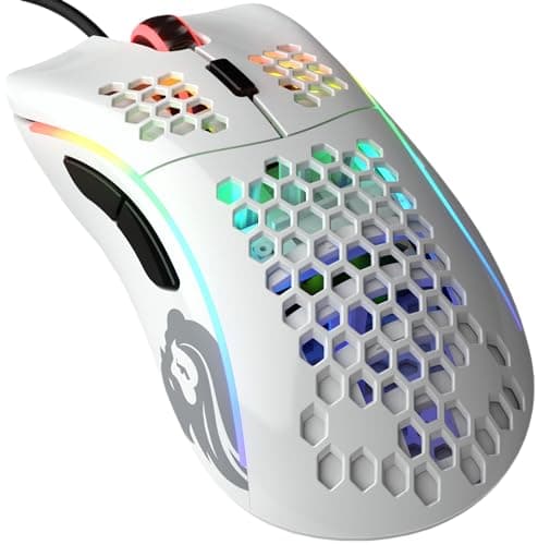 Glorious Gaming Model D Mouse da gaming wired - Superleg. 68 g, a nido d'ape, RGB, ergonomico, sensore Pixart 3360, Omron Switches, piedini in PTFE, 6 tasti - Bianco lucido
