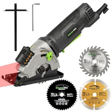 GALAX PRO 480W Seghe Circolare, 3500RPM Profondità di Taglio Massima di 28,5mm, Tre Fogli da 85mm, Dotata di Linee Guida Laser, Adatto per il Taglio di Legno, PVC e Altri Materiali