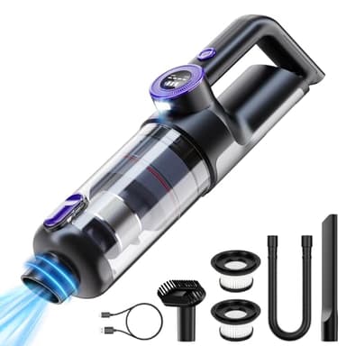 ponoseu Brushless Mini Aspirapolvere Auto Portatile 18000Pa, Aspirabriciole Senza Fili Potente, Aspira Briciole Macchina per Casa, Ufficio, Peli Di Animali, 3 * 2000mah Batteria