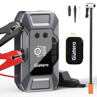 GIATERO 12V Jump Starter Avviatore Batteria Auto,4000A & 150PSI Avviatore di Emergenza per Auto con Compressore Aria Portatile (10.0L Gas or 8.0L Diesel) LCD Display, USB 3.0, Torcia a LED