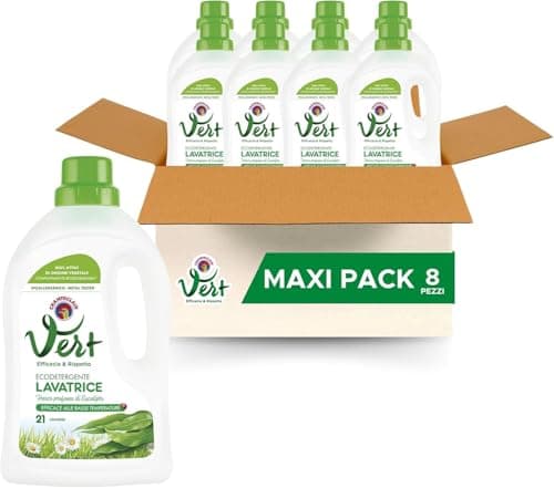 Vert di Chanteclair - Ecodetergente Lavatrice Fresco Profumo di Eucalipto - 8 flaconi da 1071 ml, 21 dosi