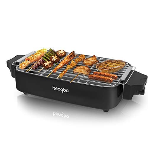 Barbecue Elettrico Senza Fumo Grill Elettrico da Tavolo Griglie con Vassoio Raccogligrasso per Balcone e Giardino, Termostato Regolabile, 1800W - Nero