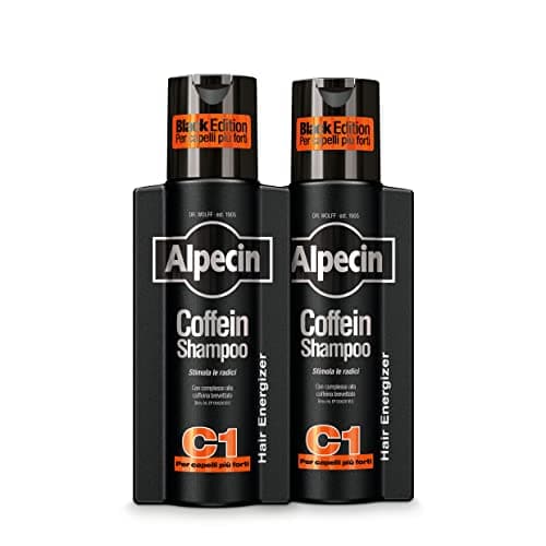 Alpecin Coffein Shampoo C1 Black Edition 2 x 250ml | Shampoo naturale crescita die capelli uomo | Shampoo anticaduta uomo