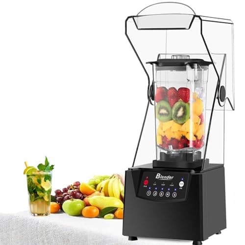 Frullatore Commerciale Silenzioso Con Protezione Insonorizzata, Frullatori Professionali 2200 Watt per Cucina Con Autopulente, Frullatori Ad Alta Velocità Neri, Caraffa Coperchio 70 Once,2*CrushedCup