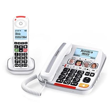 SWISSVOICE - Xtra 3355 Combo - DECT - Telefono fisso con filo + Cordless - Tasti grandi - Segreteria - Audio Boost - Suonerie forti - Compatibile apparecchi acustici - Blocco chiamate - Bianco