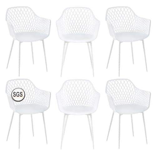 buybyroom Set di 6 sedie da giardino per esterni, con braccioli, poltrona lounge, sedie da giardino, capacità 120 kg, colore: bianco