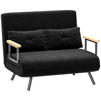 HOMCOM Divano Letto 2 Posti con Schienale Regolabile in 5 Livelli, Divano Letto Matrimoniale Pieghevole con 2 Cuscini per Soggiorno, in Tessuto Imbottito, Acciaio e Legno, 102x73x81 cm, Nero