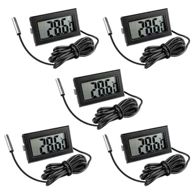 Gvolatee 5 Pezzi Termometro Digitale, Sonda Termometri per Frigo Acqua, Mini LCD Termometro Digitale Monitor di Temperatura con Sonda Esterna Impermeabile per Frigorifero Congelatore Acquario