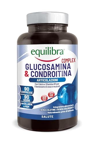 Equilibra Integratori Alimentari, Glucosamina & Condroitina Complex, Integratore a Base di Glucosamina e Condroitina, con MSM, Calcio, Zinco e Vitamina D3, Per le Articolazioni, 90 compresse