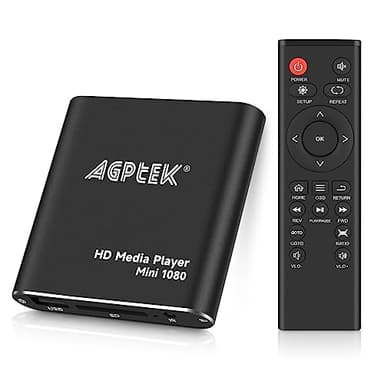 Lettore Multimediale, AGPTEK 1080p HDMI Lettore Multimediale per TV Mini HD Media Player con Telecomando per -MKV/RM- Unità USB HDD e Scheda SD(Nero)