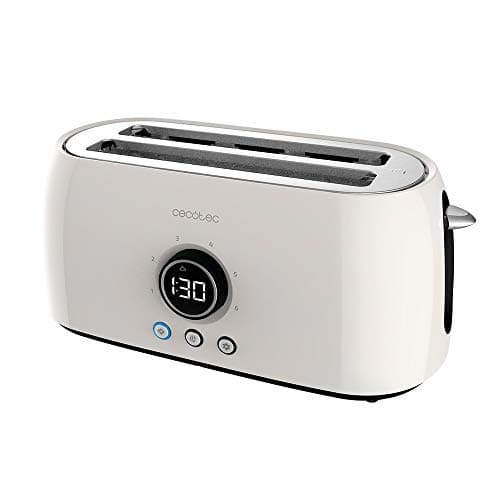 Cecotec ClassicToast 15000 - Tostapane digitale extra doppio beige 1500 W, 2 Slot Lunghi extra larghi per 4 toast, display digitale, 3 funzioni, aste superiori, design retrò in beige