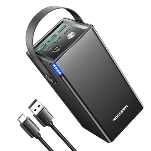 Rocoren 50000mAh Power Bank, 6 Porte USB C e A Caricatore Portatile Grande Capacità Campeggio All'aperto Viaggi Essenziale Regalo di Natale per Gli Uomini, 67.5W Compatibile con Smartphones Tablets
