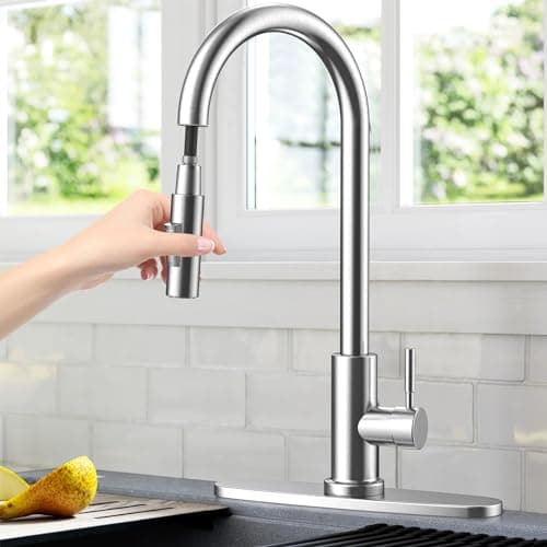 Rubinetto Cucina con Doccetta Estraibile, Rubinetto Lavello Cucina in Acciaio Inox Miscelatore per Cucina con Base Rimovibile, Girevole a 360 °, 2 Modalità Dell'acqua, Freddo e Caldo Disponibile