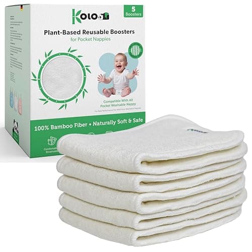 KOLO – Set di 5 inserti assorbenti – 4 strati, Bambù 100% lavabili e riutilizzabili. Kit di alta qualità, fodere adatte a tutti i pannolini riutilizzabili. Confezione Regalo Inclusa