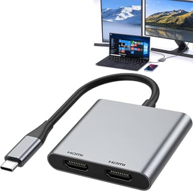Adattatore da USB C a Dual HDMI, adattatore a doppio monitor, USB C, hub USB C con 2 HDMI Docking Station 4K a 60 Hz, per laptop, HP Dell Surface Lenovo Thinkpad MacBook Pro Air e molto altro ancora