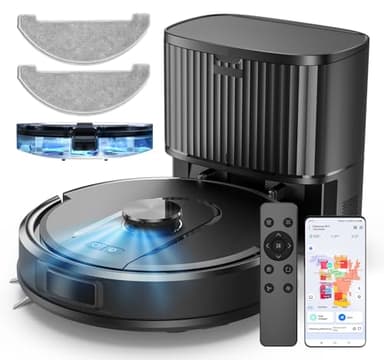 Vexilar W11 Robot Aspirapolvere Lavapavimenti con Mappatura,LiDAR Rilevamento Ostacoli, Aspirapolvere Robot lavapavimenti Autopulente con Stazione,Svuotamento Automatico,Navigazione Laser