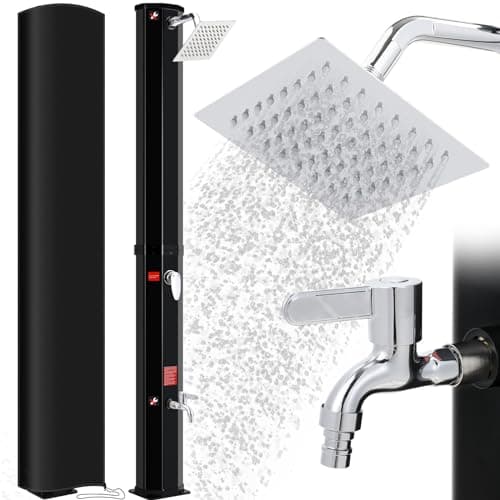 Doccia Solare 35 L, Doccia Solare da Giardino, con Soffione a Pioggia, Rubinetto, Attacco per Tubo da Giardino e Custodia Protettiva, Doccia per Piscina Senza Elettricità, Acqua Calda fino a 60 °C