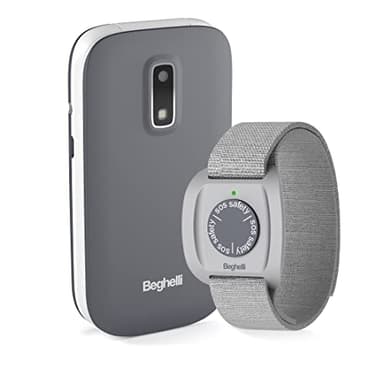 Beghelli - Kit Salvalavita Phone SLV20 e Bracciale Band SOS per Anziani, gsm con Chiamata Rapida, Dispositivo Telesoccorso Indossabile, Facile da Usare, Resistente all'Acqua - Colore: Grigio