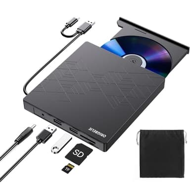 ORIGBELIE Lettore CD Esterno per PC Portatile, Sottile USB 3.0 Type-C CD/DVD +/-RW Masterizzatore DVD Externo, Plug & Play Unità DVD Esterna per Laptop Desktop PC Windows 11/10/8/7/XP/Vista Linux Mac