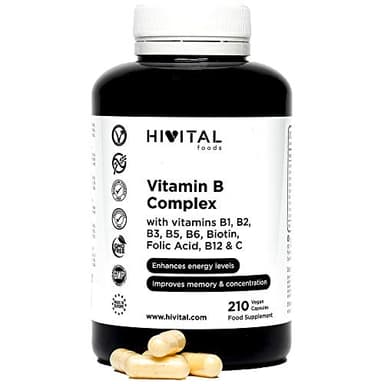 Vitamina B Complex | 210 capsule vegane per 7 mesi | Complesso Vitamine B con B1, B2, B3, B5, B6, B12, Biotina e Acido Folico