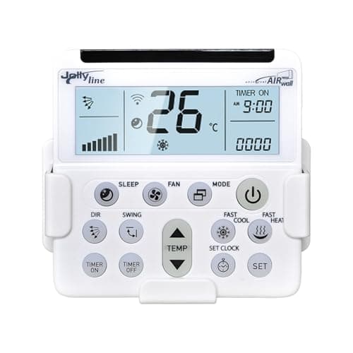 Jolly Line Telecomando universale per condizionatore, programmazione automatica, telecomando con display retroilluminato, supporto per fissaggio a muro