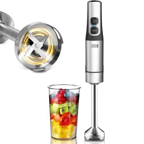 LEBENLANG Frullatore a immersione 1200W in acciaio inox - Misurino da 800 ml & paraspruzzi I Regolazione continua & turbo I Frullatore tritatutto multifunzione I Minipimer Mixer cucina Hand blender