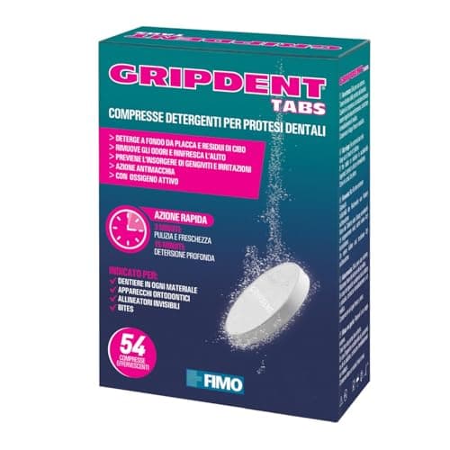 Gripdent Tabs 54 - Compresse disinfettanti - Disinfetta e sbianca dentiere, bites, paradenti, apparecchi ortodontici e dispositivi per l'apnea notturna