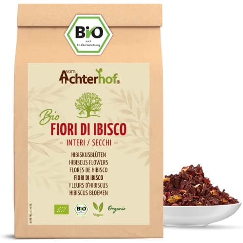 Fiori di ibisco secchi interi 500g | gusto leggermente acido-fruttato | qualità biologica | tè dolce-aromatico | per insalate, dessert, torte, joguhrts | vom Achterhof