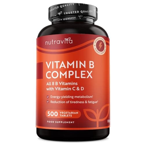 Vitamina B Complex con Vitamina C + Vitamina D - 500 Compresse per Una Scorta di 1 Anno - Tutte le 8 Vitamine B + Biotina - Metabolismo, funzione mentale, sistema nervoso (EFSA) - Nutravita