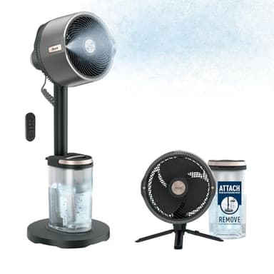 Shark FlexBreeze Pro Mist Ventilatore per Interni ed Esterni senza Filo con Nebulizzatore, Portatile, Raggio 20 m, a Piantana o da Tavolo, 5 Velocità, Silenzioso, Telecomando, Grigio Antracite FA300EU