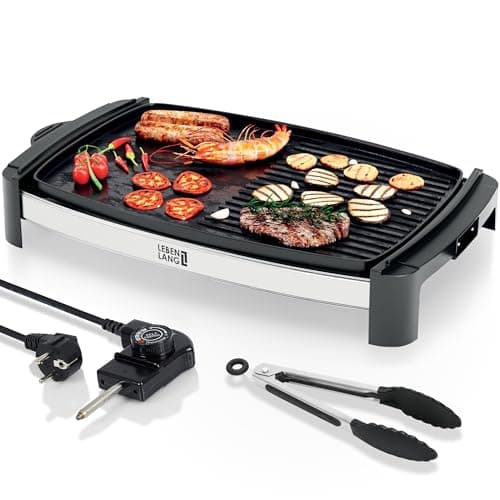 LEBENLANG Griglia elettrica per Barbeque - 2200 Watt | 4-8 persone BBQ da tavolo Piastra Teppanyaki da interno XXL | Griglie elettriche Piastra elettrica senza fumo per Balcone e Interni
