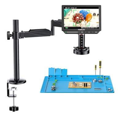 TOMLOV TM4K-AF Flex Microscopio Digitale Autofocus 4K HDMI, Schermo da 8" IPS, 52MP Ingrandimento 2000X per Monete, con Braccio Flessibile, Tappetino per Saldatura, Luce ad Anello, PC/TV, 64GB