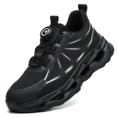 RASEARY Scarpe Antinfortunistiche Uomo Donna Antiscivolo Scarpe da Lavoro Leggere Scarpe da Cantiere con Punta in Acciaio Scarpe Sicurezza,Nero EU 42