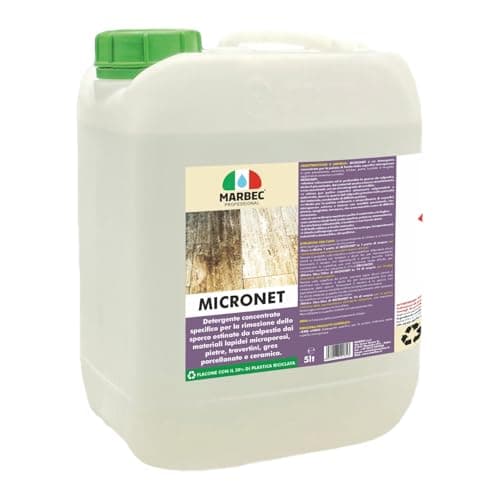MARBEC MICRONET 5LT Detergente smacchiatore specifico per rimuovere lo sporco da calpestio dai materiali lapidei microporosi, come pietre, travertini e gres porcellanato.