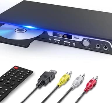 Maite Lettore DVD HD 1080P per TV, lettore DVD HDMI con doppio ingresso per microfono, lettore DVD region free, supporto ingresso scheda USB, uscita HDMI/AV, pulsante in metallo e suono Dolby