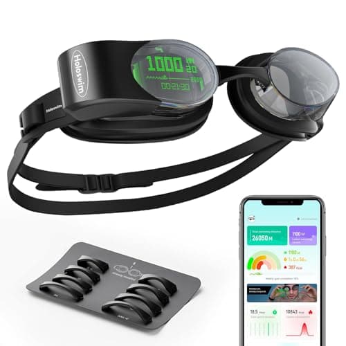 HOLOSWIM Occhiali Intelligenti, 2PRO Occhiali Da Nuoto, Occhiali AR in Tempo Reale, APP Di Analisi AI, Occhiali Da Nuoto Nano Antiappannamento, Carica Magnetica IPX8, Garmin Watch Apple Watch Supporto