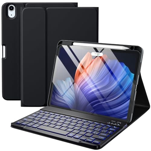 Vobafe Cover con Tastiera iPad Air 11 Pollici 2025/2024/Air 5 4 Generazione(10,9 Pollici), Retroilluminazione a 7 Colori, Tastiera Staccabile Senza Fili, Supporto per Matita, Layout Italiano, Nero